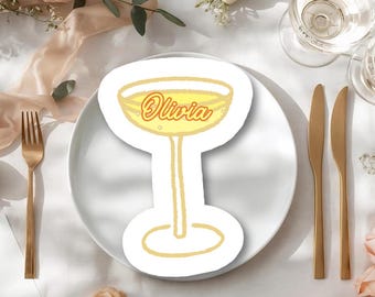 Cocktail Place Cards Coupe Glass Editable Template | Champagne Wedding Name Tag | Drink cutout Shape Decor | Canva Place Card