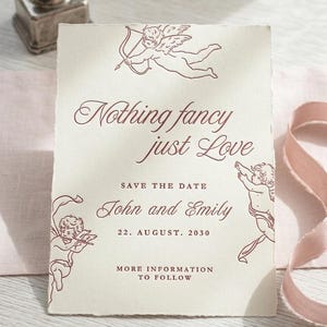 Nothing Fancy Just Love Save the Date Template | Romantic Cupid Printable | Editable Canva | Announcement DIY | Instant Download Minimalist