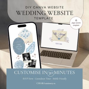 Coastal Wedding Website Template Canva, Digital Save the Date Invitation, Animated Envelope Wedding Invite, Seashell Pearl Beach Website