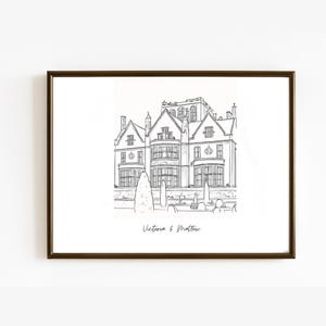 Wedding Venue Line drawing illustration - Bespoke Wall Art Print, custom Couple wedding gift, hand drawn venue sketch sketch, gift for bride