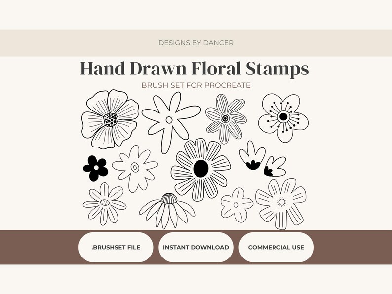Floral Procreate Brushes | 35 Hand Drawn Flower Stamp Brush Set ...