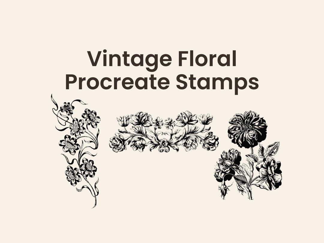 Vintage Floral Stamp Brushes for Procreate, Hand Drawn Flower & Divider ...