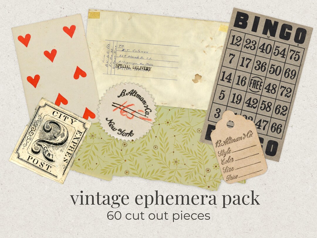 Transparent Ephemera PNG Collage Pack | 60 Cut Out Vintage Junk Journal ...