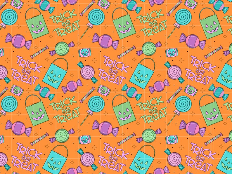 Halloween Trick or Treat Candy Seamless Pattern Digital Paper | Spooky ...