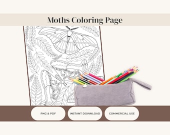 Moths Coloring Page Instant Download (printable, for digital coloring, coloring book)