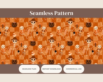 Summerween Skeleton Seamless Halloween Pattern Digital Paper | Spooky Cute Summer Halloween Clipart for Crafts & Fabric