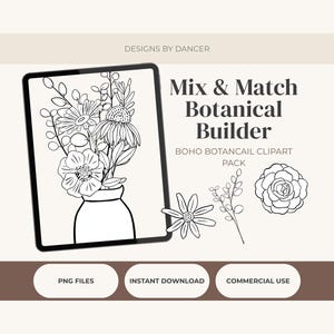 Pacote de Clipart Botânico para Construção | Elementos de Clipart Botânico Boho | Misture e Combine Folhas, Flores e Galhos | Gráficos para Canva e Procreate |