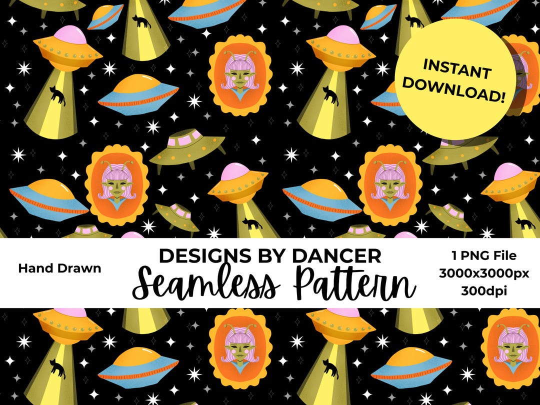 UFO Alien Seamless Pattern PNG • Cute Space Clipart Background ...
