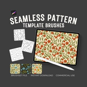 Seamless Pattern Brushes for Procreate, 50 Pattern Template Stamps, Repeat Pattern Maker Toolkit, Surface Pattern Design Brushes