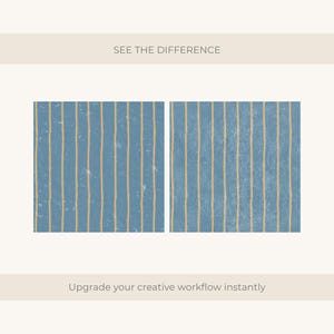 Puede incluir: Se muestran dos paneles azules con rayas verticales amarillas uno al lado del otro. El texto "SEE THE DIFFERENCE" est&aacute; en la parte superior y "Upgrade your creative workflow instantly" en la inferior. Los paneles tienen un aspecto envejecido y texturizado.