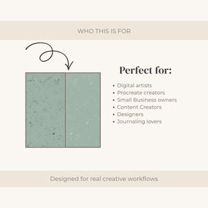 Puede incluir: Gr&aacute;fico con el texto &laquo;&nbsp;WHO THIS IS FOR&nbsp;&raquo; y &laquo;&nbsp;Perfect for:&nbsp;&raquo; seguido de una lista de profesionales creativos. La imagen tambi&eacute;n incluye el texto &laquo;&nbsp;Designed for real creative workflows&nbsp;&raquo;.
