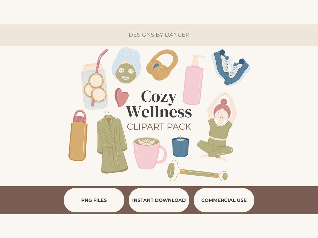 Cozy Wellness Clipart PNG Bundle, 30 Self Care Aesthetic Images ...