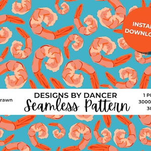 Shrimp Seamless Pattern • Seafood Digital Paper • Cute Ocean Creature Sublimation File for Crafts, Stickers & Apparel
