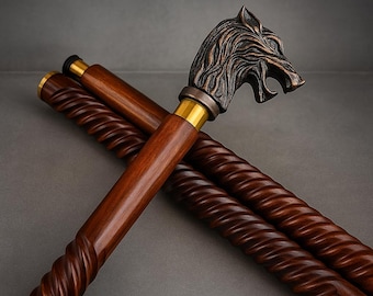 Bastón de madera artesanal con mango de león - Bastón coleccionable de 91 cm