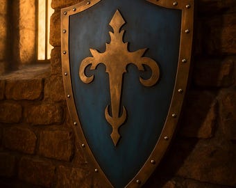 Medieval Knight Shield Wall Decor – Blue & Gold Crest, 24 Inch