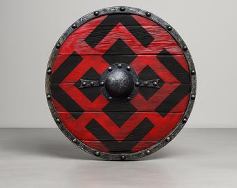 Handmade Viking Shield | Red & Black Norse Decor, Cosplay Prop