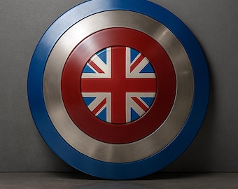 Union Jack Captain America Shield: Steel & Leather Cosplay Prop (24")
