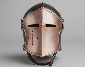 Handcrafted Medieval Knight Helmet | 14th Century Crusader Armor Replica for Cosplay, Reenactment, LARP & Display