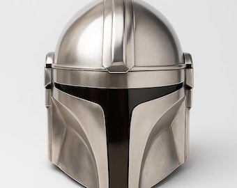 Mandalorian Helmet Beskar Inspired | Polished Silver Cosplay Prop | Star Wars Collector Display Armor