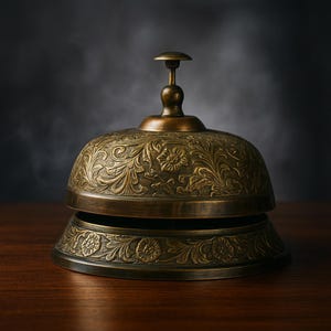 Antique Style Brass Service Bell: Ornate Floral Desk Decor