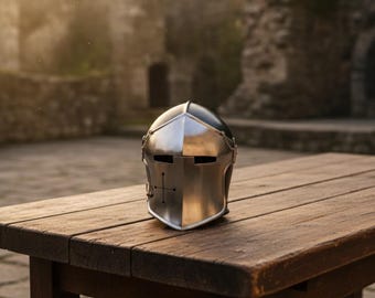 Medieval Knight Crusader Helmet | Polished Steel Armor, LARP Reenactment