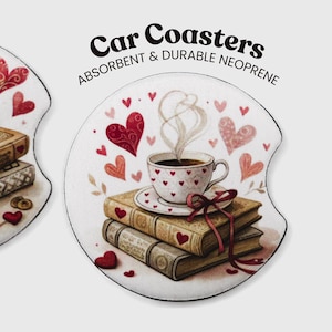 Coffee & Books Neoprene Car Coasters | Floating Hearts, Set of 2