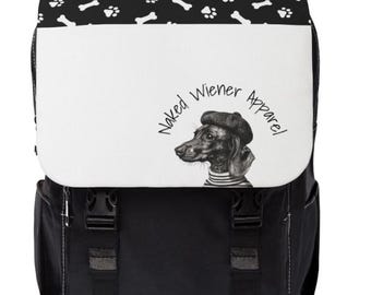 Dachshund Backpack - Naked Wiener Apparel Paw Print & Dog Design, Stylish School Bag or Travel Backpack for Dog Lovers