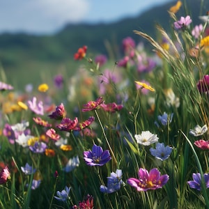 Colorful Wildflower Meadow in Bloom, Vibrant Summer Floral Nature Wall Art, Digital Download, Printable, 300 DPI | P1