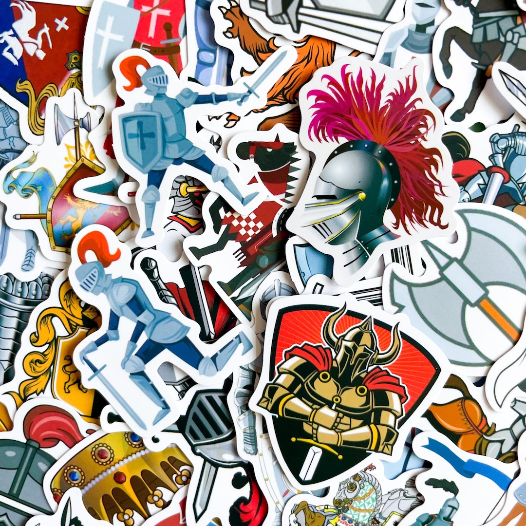 Knight Sticker Style Pack of 50 Medieval Stickers, Knight Warrior Stickers, Sword Battle ...