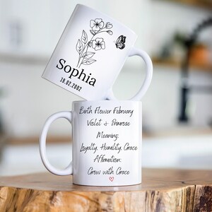 Gift for Her, Birthday or Christmas Present for Mom, Grandma, Sister, Family and Coffee Lovers, Personalized Birth Month Flower Ceramic Mug