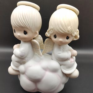 Vintage Precious Moments Angels Sitting in the Clouds  &quot;But Love Goes on Forever&quot; Bereavement