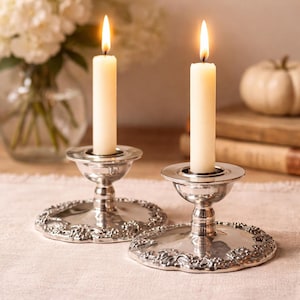 Vintage Silverpläterade Druvljusstakar Par Leonard USA Harvest Bord Bröllopsbordsdekoration Stugadekor