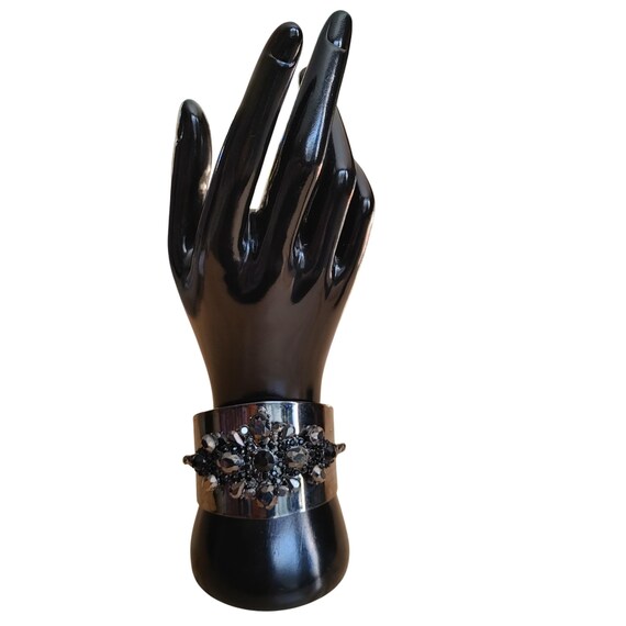 Black Rhinestone Statement Cuff Bracelet – Wide G… - image 7