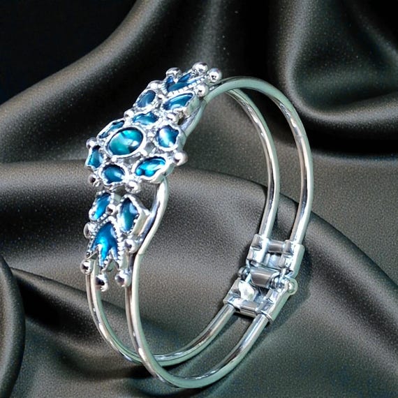 Abalone Shell Hinged Bangle Bracelet, Blue Green … - image 1