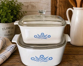 Vintage Corning Ware Blue Cornflower Casserole Set Canada Made P-4-B A-3-B Baking Dish With Lids Kitchen Gift