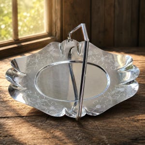 Vintage Penguin Plate Silver Plated Serving Basket – Folding Handle – Made in England