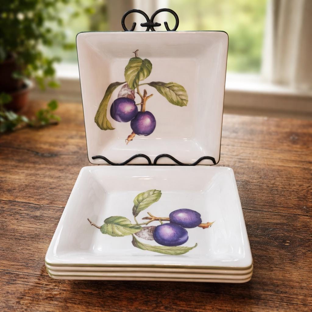 Villeroy Boch Fruit Plates Set of 4 Square Dishes Botanical Plum