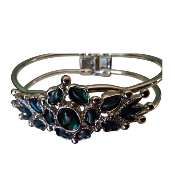 Abalone Shell Hinged Bangle Bracelet, Blue Green … - image 4
