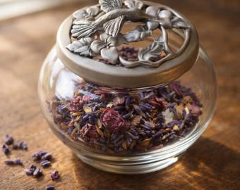 Vintage Hummingbird Glass Jar with Pewter Lid 1992 Scandia Giftware Trinket Potpourri Jar Nature Decor Gift