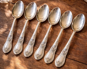 アンティークローズシルバープレートティースプーン6本セット 1847年ロジャースブラザーズ製 花柄カトラリー ヴィンテージコテージティーパーティー 結婚祝い