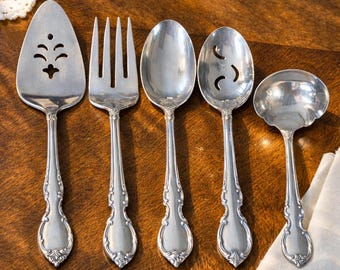 Vintage 1847 Rogers Bros Silverplate Serving Set, Pie Server Fork Spoon Ladle, 5 Pc Hostess Set, Formal Dinner Serving Utensils
