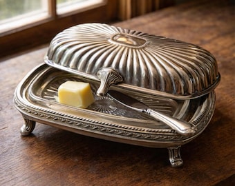 Vintage Silverplate Butter Dish with Glass Insert, Covered Butter Keeper, Cottage Kitchen Decor, Farmhouse Serving Dish