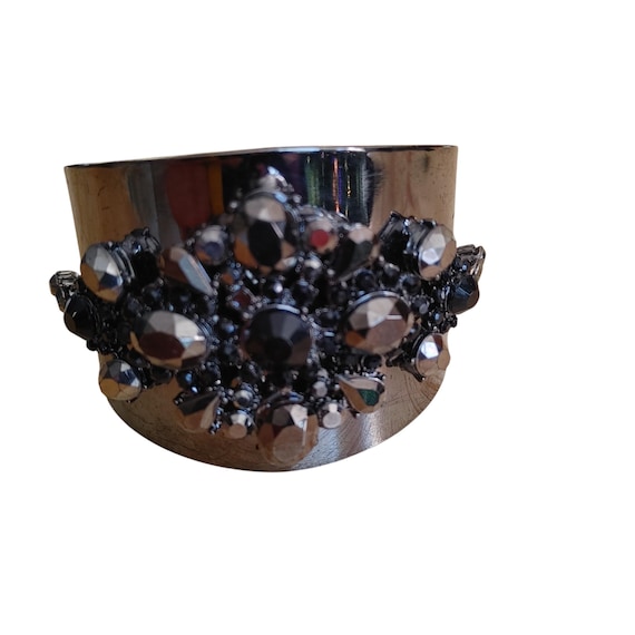Black Rhinestone Statement Cuff Bracelet – Wide G… - image 2