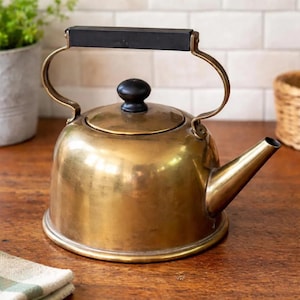 Vintage messing waterkoker decoratieve theepot rustieke keuken decor alleen display boerderij cottagecore accent