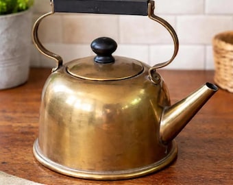 Vintage Brass Kettle Decorative Teapot Rustic Kitchen Decor Display Only Farmhouse Cottagecore Accent