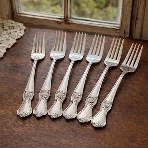 Vintage Silver Plate Forks Set of 6 – Old Company Plate Signature Rose 1950 Flatware – Floral Mid Century Tableware