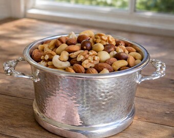 Vintage Hammered Silverplate Bowl with Handles, Viking Plate Canada Candy Dish, Small Serving Bowl, Mid Century Decor Gift