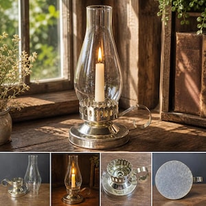 Vintage Hurricane Candle Lamp Glass Chimney, Farmhouse Decor, Rustic Candle Holder, Cozy Cabin Lighting Accent