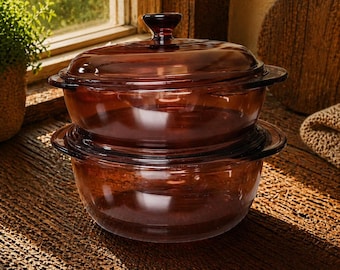 Vintage Pyrex Amber Oval Auflaufform 2er Set Modell 023 USA Braun Glas Backformen Corning Retro Küche Ofen Mikrowellensicher