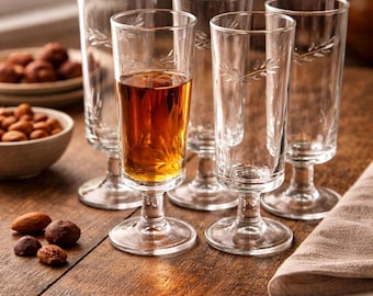 Vintage Cordial Glasses Set of 5 Etched Stemware Liqueur Glasses Small Wine Glasses Barware After Dinner Drink Set